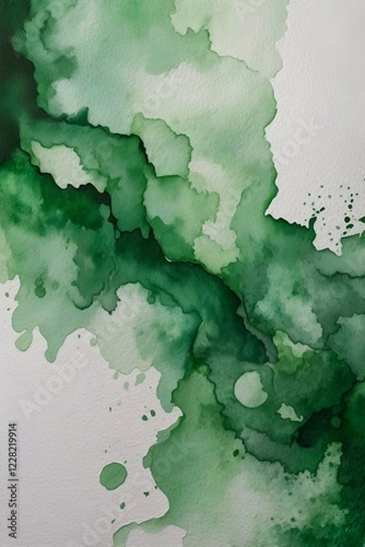 Obraz Artistic abstract background with layered torn watercolor paper in shades of green and white. Textured design with organic shapes and natural imperfections. Generative AI