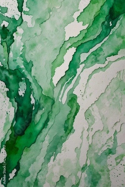 Obraz Artistic abstract background with layered torn watercolor paper in shades of green and white. Textured design with organic shapes and natural imperfections. Generative AI