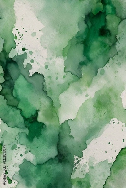 Obraz Artistic abstract background with layered torn watercolor paper in shades of green and white. Textured design with organic shapes and natural imperfections. Generative AI