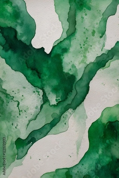 Obraz Artistic abstract background with layered torn watercolor paper in shades of green and white. Textured design with organic shapes and natural imperfections. Generative AI