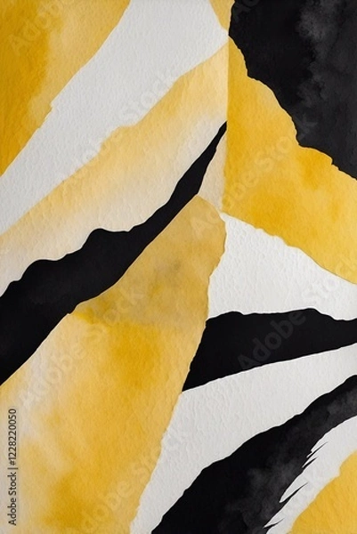 Obraz Abstract textured background with torn yellow, black and white watercolor paper layers. Artistic design with organic shapes and soft color transitions. Generative AI