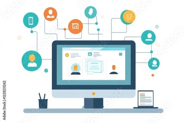 Fototapeta Professional Admin Concept for Business: Office Administration and Web Communication Background