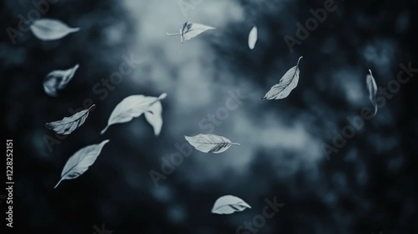 Fototapeta Falling Leaves in a Dark Forest Scene