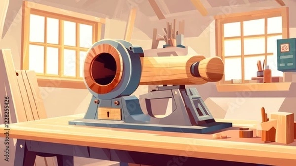 Fototapeta Wooden Lathe Machine in a Carpenter Workshop