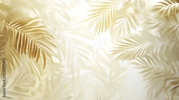 Fototapeta Golden Palm Leaves and Shadows Abstract Background