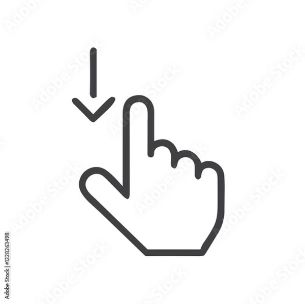 Fototapeta Swipe down icon with hand gesture on white background for scrolling navigation concept