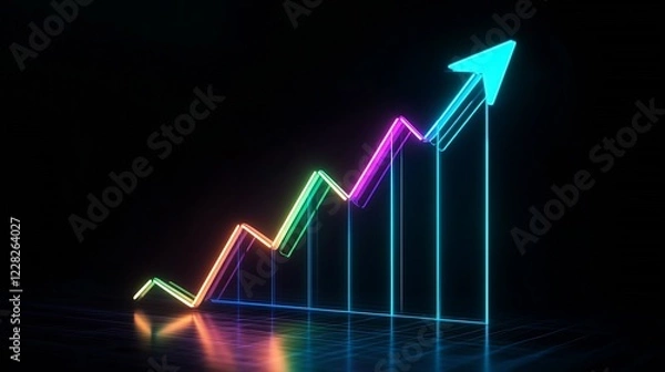 Fototapeta Vibrant Neon Arrow Graph Representing Business Growth and Advancement : Generative AI
