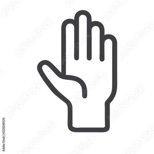 Fototapeta Raised hand icon symbolizing greeting and communication on a plain white background