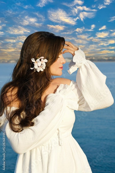 Obraz girl against the sea close-up