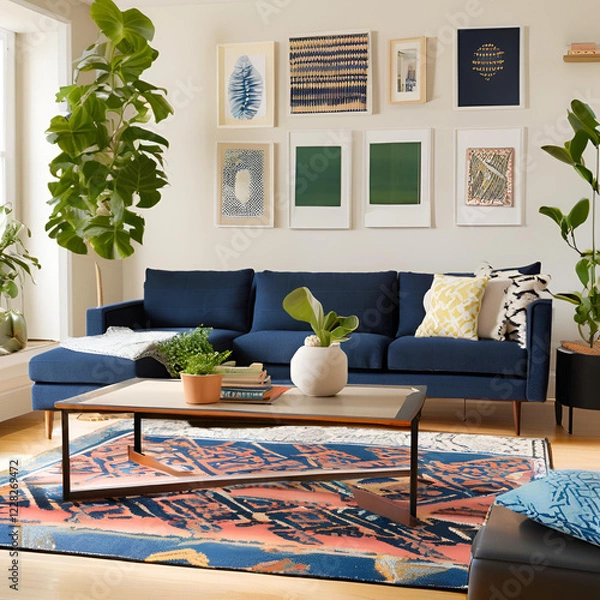 Fototapeta trendy living space with geometric patterns and sleek design
