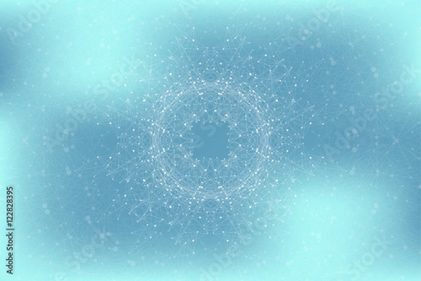 Fototapeta Geometric abstract connected line with dots. Big data visualization. Molecule and communication background. Social network information. Modern technology concept. Vector illustration.