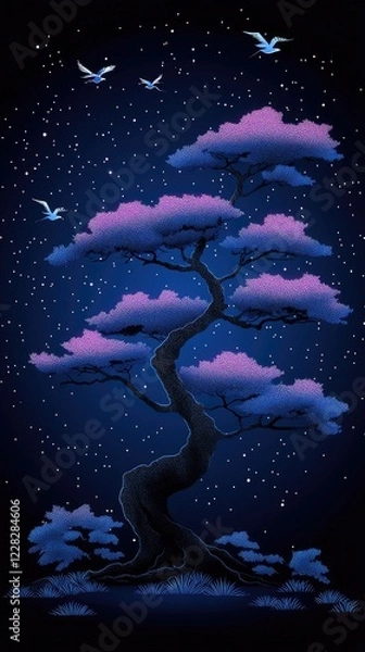 Fototapeta Mystical Star Wars-Inspired Glowing Tree with Cosmic Force Energy, Vibrant Colors, and Ethereal Galaxy