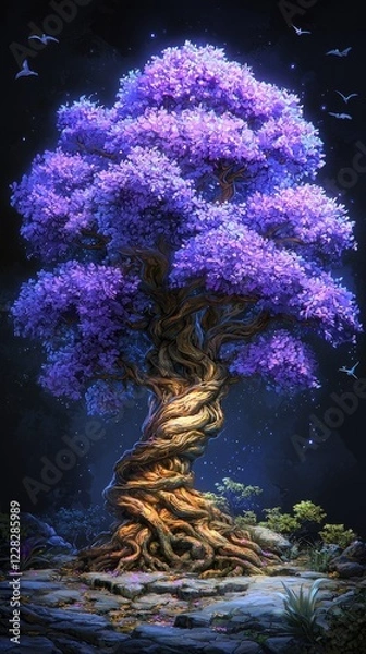 Fototapeta Mystical Star Wars-Inspired Glowing Tree with Cosmic Force Energy, Vibrant Colors, and Ethereal Galaxy