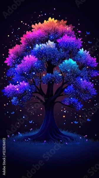 Fototapeta Mystical Star Wars-Inspired Glowing Tree with Cosmic Force Energy, Vibrant Colors, and Ethereal Galaxy