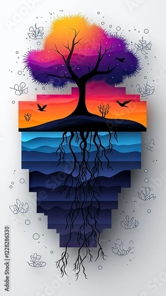 Fototapeta Mystical Star Wars-Inspired Glowing Tree with Cosmic Force Energy, Vibrant Colors, and Ethereal Galaxy
