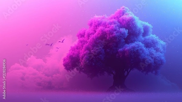Fototapeta Mystical Star Wars-Inspired Glowing Tree with Cosmic Force Energy, Vibrant Colors, and Ethereal Galaxy