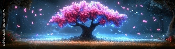 Fototapeta Mystical Star Wars-Inspired Glowing Tree with Cosmic Force Energy, Vibrant Colors, and Ethereal Galaxy