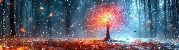 Fototapeta Mystical Star Wars-Inspired Glowing Tree with Cosmic Force Energy, Vibrant Colors, and Ethereal Galaxy
