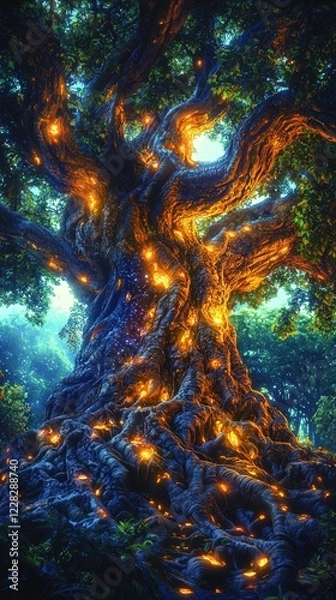 Fototapeta Mystical Star Wars-Inspired Glowing Tree with Cosmic Force Energy, Vibrant Colors, and Ethereal Galaxy