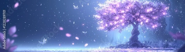 Fototapeta Mystical Star Wars-Inspired Glowing Tree with Cosmic Force Energy, Vibrant Colors, and Ethereal Galaxy