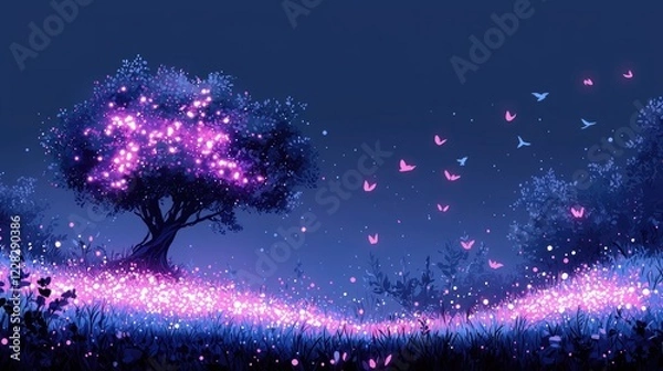 Fototapeta Mystical Star Wars-Inspired Glowing Tree with Cosmic Force Energy, Vibrant Colors, and Ethereal Galaxy