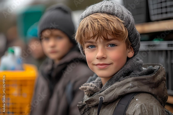 Fototapeta Diverse group of children and adults participating in a recycling workshop, emphasizing sustainability and community engagement