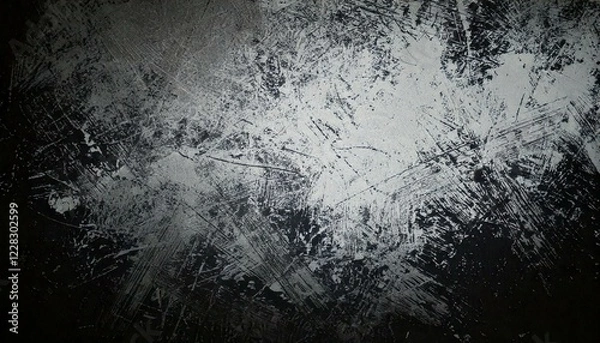 Obraz モノクロームの抽象 - 傷跡と時の流れが刻まれた黒と白のグランジテクスチャー背景