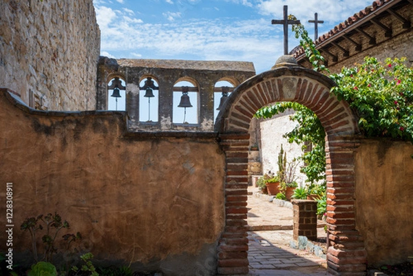 Fototapeta bells and courtyard at Mission in San Juan Capistrano
