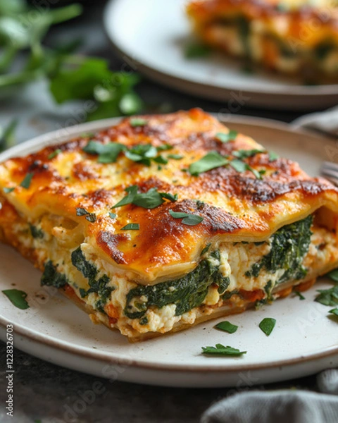 Obraz Spinach and Ricotta Stuffed Pasta Shells Served on a White Plate