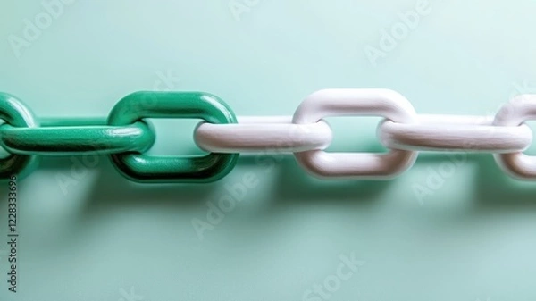 Obraz Green and white interlinked chain on light background, symbolizing unity connection