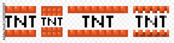 Obraz TNT pixel art style icons set. Bombs and explosive signs. Vector illustration isolated on transparent background.