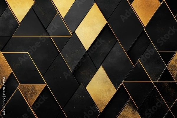 Fototapeta Luxury Golden Geometric Shapes with Glittering Bokeh and Radiant Light Reflections for Elegant Festive and Premium Design Backgrounds