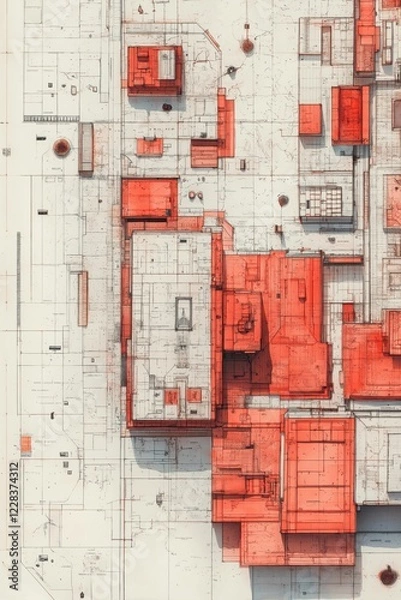 Fototapeta Detailed City Building Cadastre Map Showing Urban Infrastructure, Property Boundaries, and Land Parcels
