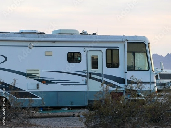 Obraz Old A-Class RV stealth camping in the desert