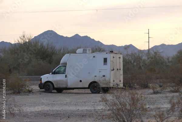Obraz Homemade truck camper stealth camping in the desert