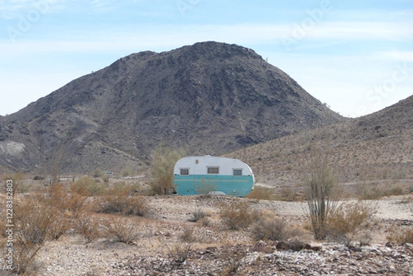Obraz Small camper sitting in the middle of the desert
