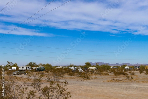 Fototapeta Community of Campers Camping in the Desert