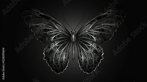 Fototapeta Elegant Black Butterfly with Intricate Patterns on a Dark Background