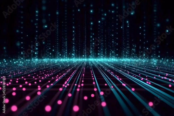 Fototapeta Abstract Background Shows Glowing Lines and Particles Beautifully in a Dark Space with Dynamic Lighting.