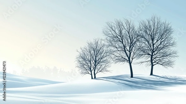 Fototapeta Tranquil Winter Landscape with Bare Trees and Soft Snow Cover