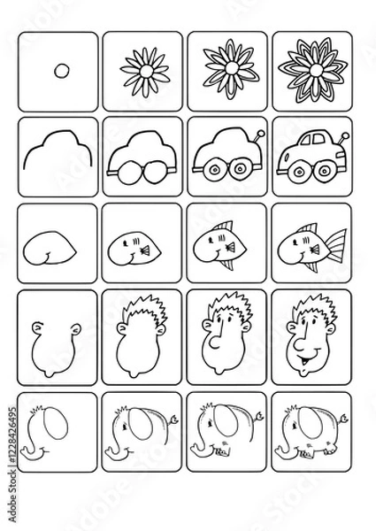 Obraz How to Draw Doodles Workbook Page Design Vector Illustration Art
