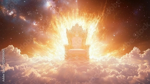 Fototapeta Majestic Throne Surrounded by Cosmic Glow and Celestial Clouds