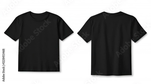 Obraz Black t-shirt mockup, front and back views, isolated on white background, design template
