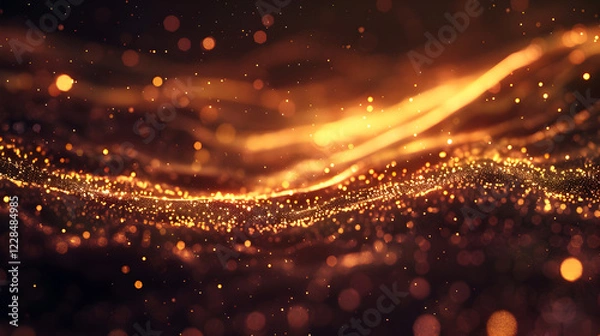 Fototapeta Abstract golden wave with shimmering particles creating a dynamic, luminous effect.