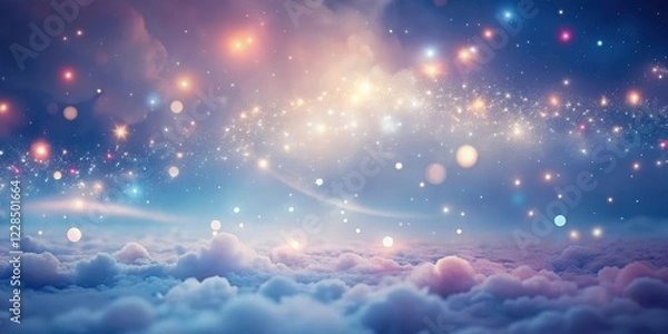 Fototapeta Celestial Dreamscape A Serene Vision of Sparkling Stardust and Soft Clouds Above