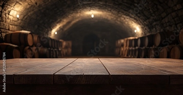 Obraz Wooden Table in a Rustic Wine Cellar