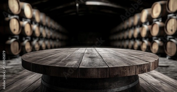 Obraz Wooden Table in a Wine Cellar