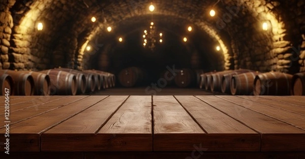 Obraz Wooden Table in a Rustic Wine Cellar