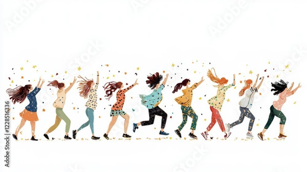 Obraz Diverse group of women joyfully dancing together, celebrating with confetti