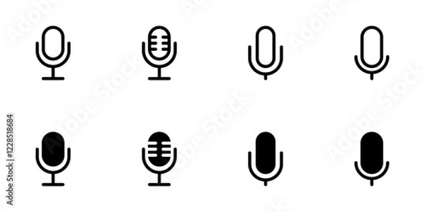 Obraz Microphone icon set, flat style line and glyph vector illustrations